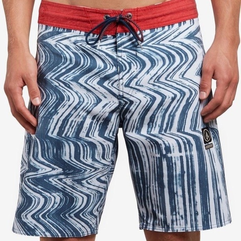 Volcom Stone Lo Fi Stoney Board Shorts Swim Trunks‎ Mens 33 Blue Red Wavelength